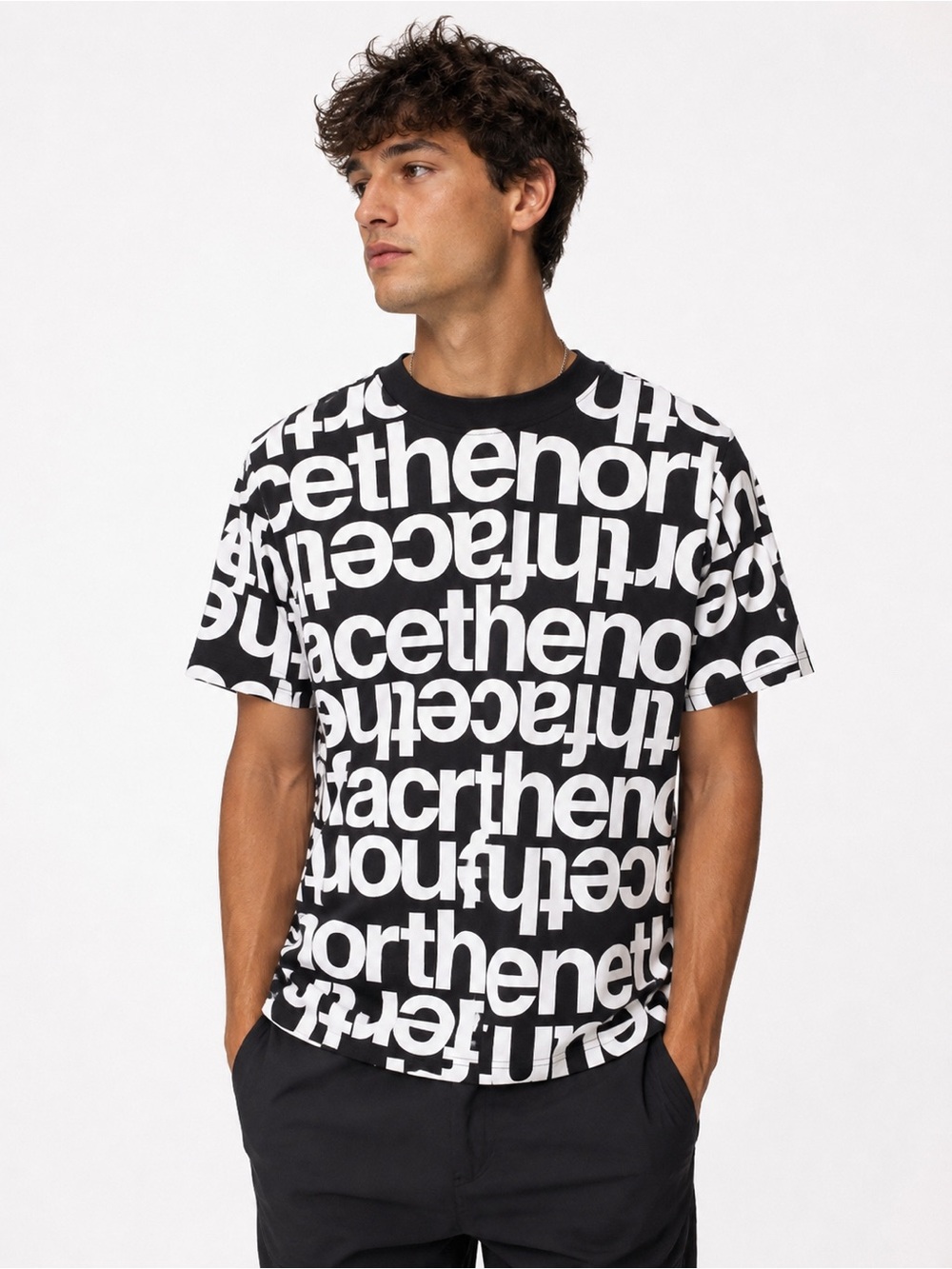 The North Face Black & White Urban Streetwear All-Over Logo Short Sleeve Tee
